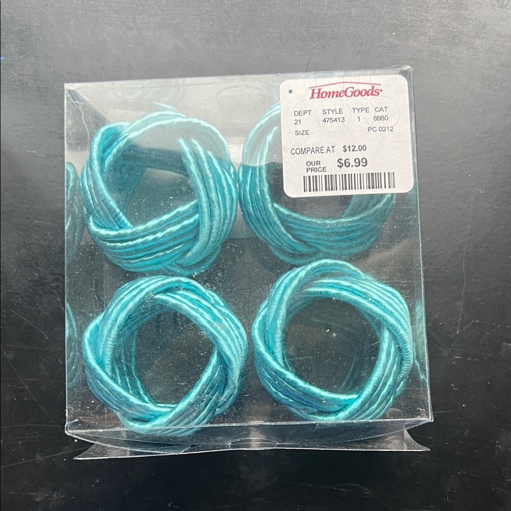 Decorative Teal Napkin Rings - Set of 4 - Picture 4 of 4